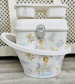 Personalised Shnuggle Baby Bath, Baby Box, top and tail tray Blue Lux Baby