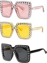 3 Pack Elton John Glasses, Oversized Rectangle Sunglasses, Thick Frame Sparklin