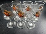6 Vintage Glass Pheasant Decorated Glasses Hunting Shot Whiskey Sherry Port