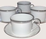Wedgwood Vera Wang Grosgrain 4x Teacups & Saucers Platinum Hardly Used Excellent