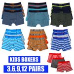 Boys Kids Boxer Shorts Trunks Fit Designed Cotton Rich Underwear, 3 to 12 Packs