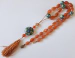 Vintage Chinese import necklace Cloisonne Mala Carnelian Agate  Red Jadeite Jade
