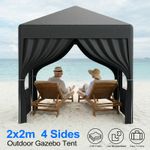 2x2M Heavy Duty Gazebo Marquee Pop UP Waterproof Garden Party Tent w/ Side Black