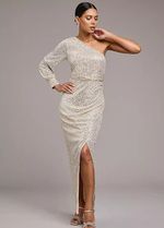 Kaleidoscope Champagne Sequin One Shoulder Maxi Dress Size 12 RRP £149