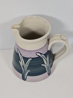 Ceramic Blue Lilac Pitcher Vase Utensil Holder Hand Thrown Signed Rustic