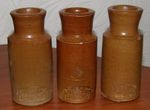 3 ANTIQUE SALTGLAZE STONEWARE JARS IMPRESSED HOLLIS LONDON  - LEATHER  POLISH