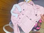 Girls Pink Denim Jacket Faux Shearling Collar Button Up Pockets 5-6 Years