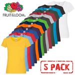 5 Pack Fruit of the Loom Ladies T Shirt Womens Blank Lady Fit Tee Blank T-Shirts