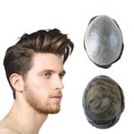 Mens Human Hair Replacement System Invisible Super Thin Skin Toupee Hairpiece7x9