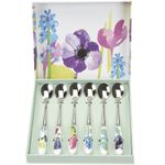 Portmeirion Water Garden Teaspoons Set of 6 Floral Porcelain Handles Gift Boxed