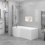 1500/1600/1700mm P Shaped Shower Bath Bathtub Front & End Panel Screen with Rail