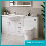 1520mm Gloss White Bathroom Vanity Unit Basin Sink & WC Furniture Set