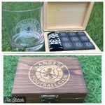 Official Glasgow Rangers FC 9x Whiskey Stones And Whiskey Glass Gift Set