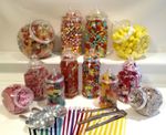 12 Various Plastic Sweet Jars 100 bags 2 Scoops 2 tongs DIY Candy Buffet 