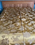 Vintage 1960's Fringed GOLD Satin Damask Bedspread Norma di LEGGE Italy