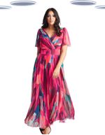 Ex Womens Scarlett & Jo Plus Isabelle Winter Pink Maxi Dress Angel Sleeve