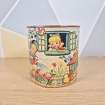 Vintage Toffee Tin Collectible Round Metal Empty Container Nursery Rhyme Theme