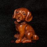 2 Inch Old Japanese Boxwood Hand carved vivid Dog Statue Netsuke Gift Collection