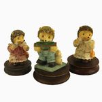 3 Vintage Hedgehog Figurines – Makeup & Music Scenes – Resin & Wood Base