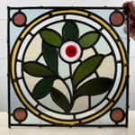 Antique Stained Glass Leaded Light Window with Floral Design