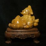 Old 100% Natural China Shoushan Stone Hand Carved Jigong Buddha Statue  L 11 CM