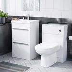 1000mm Floor Standing Vanity 2 Drawer Gloss White With Back To Wall WC Toilet 