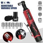 420Nm Electric Cordless Right Ratchet 3/8'' 90 Angle Wrench Power 2 Battery KIT
