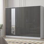 REFLECT Gloss Wardrobe Bundle - 3dr Mirror + 3 Door Plain - Grey / White