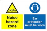 Noise hazard zone ear protection must be worn safety sign 