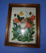 Vintage Framed Crewel Embroidery Squirrel Woodland Wall Art