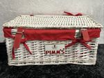 Pimms Wicker Picnic Drinks Basket In White & Red. 18” X 12” Stunning