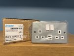 Hager Sollysta 13 A Double Socket With USB Ports Metal Clad WPSS82-USB New!