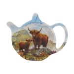 Highland Cow Melamine Tea bag Tidy Teapot‑Shape Spoon Tea Bag Holder Dish Plate