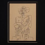 Werner Hilsing Portrait of Man Abstract Postwar Unsigned Pen Drawing 1975