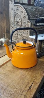 Vintage Enamel Orange Retro Vibrant Teapot / Kettle / Quirky Home Decor