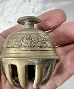 Rare Antique Carved Brass Claw Bell, Made in India Marked Carved Design In Bell