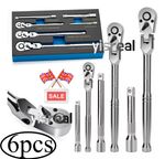 1/4" 3/8" 1/2" Flex Head Ratchet Set 72 Tooth Swivel Head Ratchet Wrench 6 Pcs