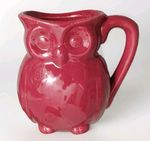 🦉3D OWL Pitcher Dark RED Glossy 5 1/4 Handle Spout Creamer Country Kitchen BOHO