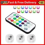 3 Pack Mini Submersible LED Lights Christmas Waterproof with Remote Small RGB