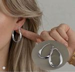 925 Sterling Silver Twisted Drop Hoop Earrings Silver Modern Ladies Jewellery