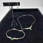 Avon 2005 Color Oval Necklace Bracelet Pierced Earrings NOS Box Green Rhinestone