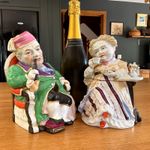 PAIR CONTE & BOEHME 19thC LARGE TOBACCO JARS AS A MAN & WOMAN 22CMS TALL IN VGC