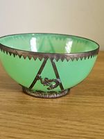 Antique Chinese Glass Bowl having White Metal Overlay With Dragon Design #2434