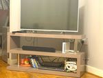 Grey Rectangular Freestanding TV Stand with Open Storage, 2 Shelves