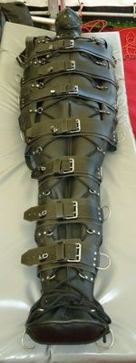 Real Black Leather Sleep Sack Heavy Duty Lockable Buckle Strap Restraint Bag