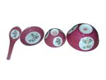 Vintage Chinese Sgraffito Pink Ground Peach Bowl Plate Set Factory Mark Republic
