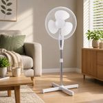 16” Pedestal Stand Fan Remote Control Timer 3 Speed Oscillating Adjustable White