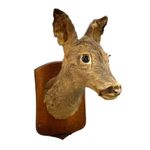 Vintage French Roe Deer Head Mount on Wood Plaque Taxidermy Home Bar Decor