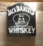 Hand Painted JACK DANIELS DESIGN DART BOARD CUPBOARD AND USED BOARD Xmas Present