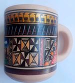 VINTAGE PERU HAND PAINTED TERRACOTTA MUG FOLK ART LLAMA